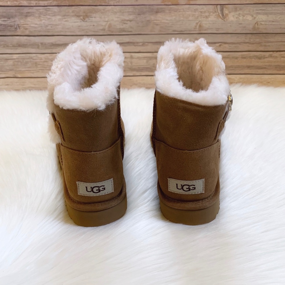 UGG Mini Bailey Button Gem Chestnut Boots - Picture 5 of 9